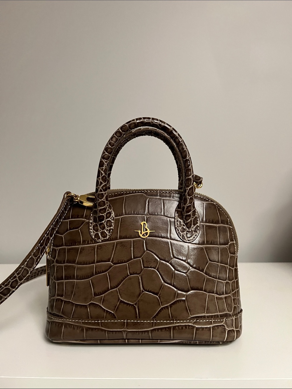Carbotti Croc- Embossed Top-Handle Dome Leather Bag, Made in Italy